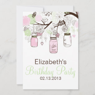 Invitation d'anniversaire des bocaux de mason rose