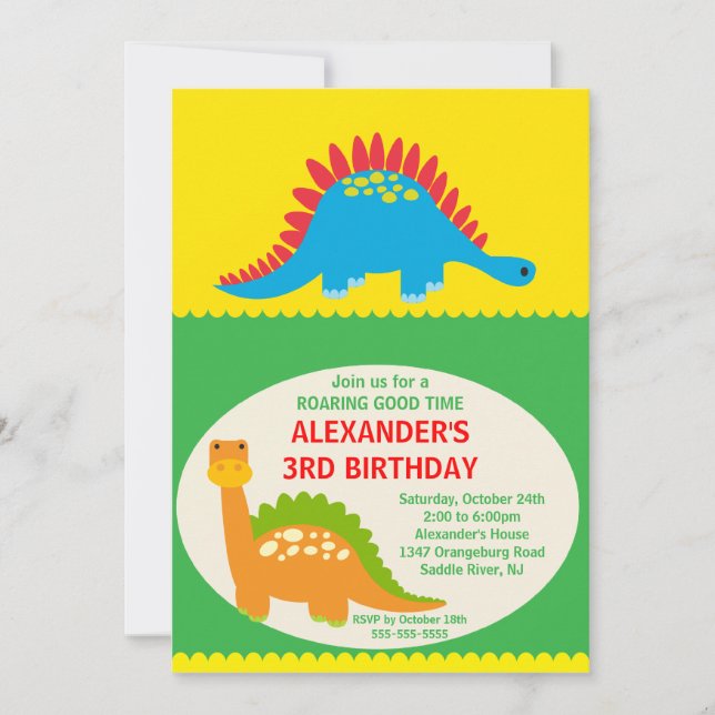 Invitation d'anniversaire des Dinosaures amusants (Devant)