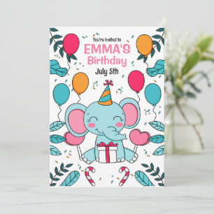 Invitation d'anniversaire des éléphants, animaux d