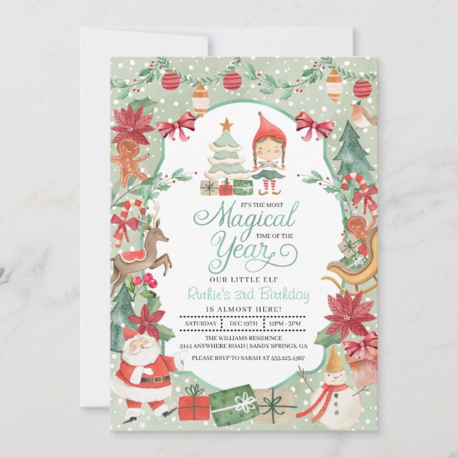 Invitation d'anniversaire des Elfes de Noël (Devant)