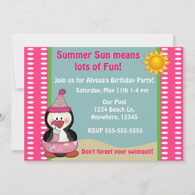 Invitation d'anniversaire des filles roses du ping (Devant)