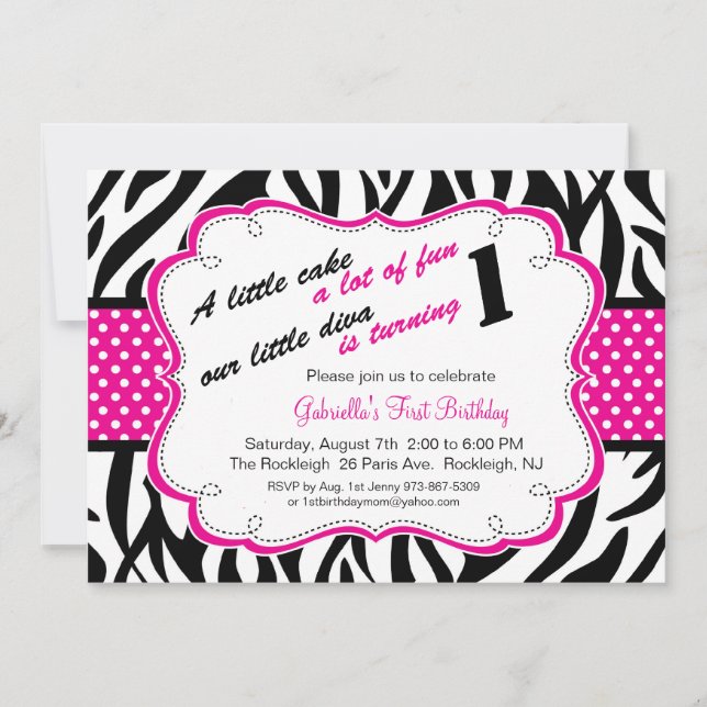 Invitation d'anniversaire des filles Zebra noires  (Devant)