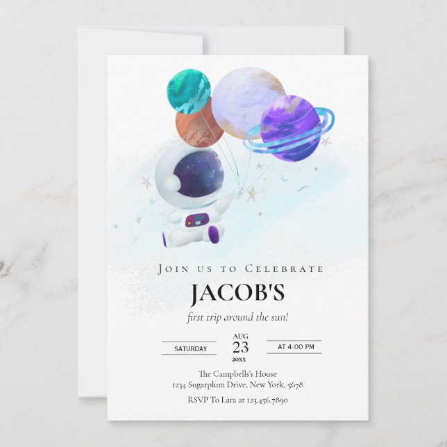 Invitation d'anniversaire des planètes spatiales (Devant)