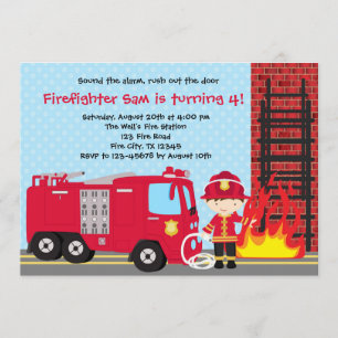 Invitation d'anniversaire des pompiers Camion-gare