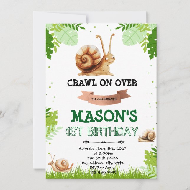 Invitation d'anniversaire d'escargot (Devant)