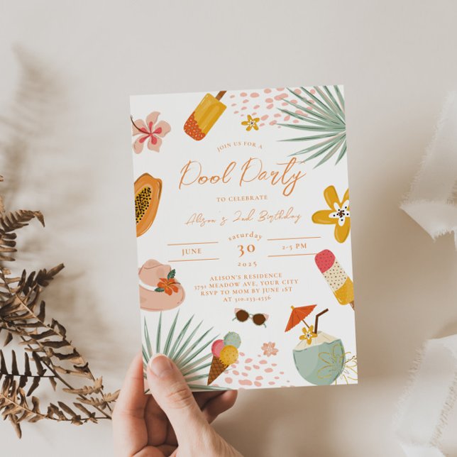 Invitation d'anniversaire d'été à une fête tropica (Créateur téléchargé)