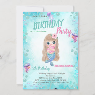 Invitation d'anniversaire d'été de petite sirène
