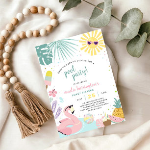 Invitation d'anniversaire d'été fête à la piscine