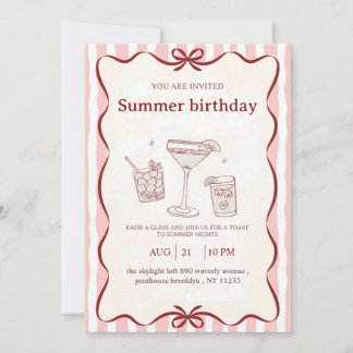 Invitation d'anniversaire d'été rose - Élégant Coc