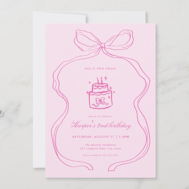Invitation d'anniversaire deux doux rose deuxième  (Devant)