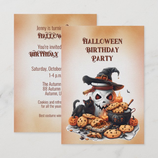 Invitation d'anniversaire d'Halloween 8 ans (Devant / Derrière)