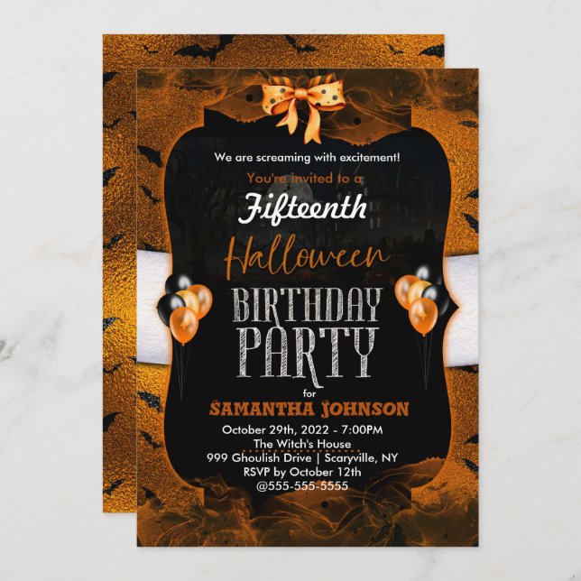 Invitation d'anniversaire d'Halloween avec chauves (Devant / Derrière)