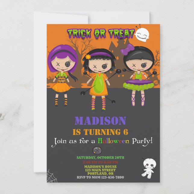 Invitation d'anniversaire d'Halloween Poupées Vood (Devant)
