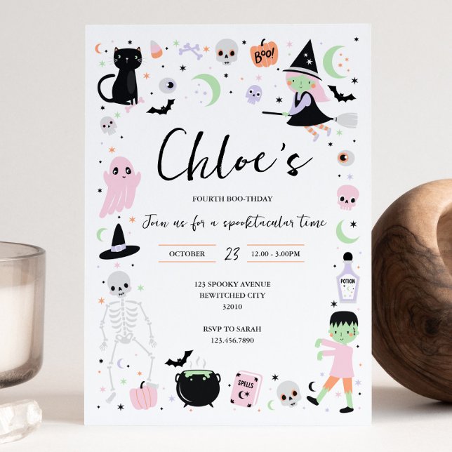 Invitation d'anniversaire d'Halloween rose (Créateur téléchargé)