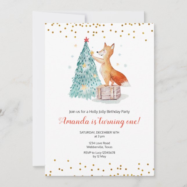Invitation d'anniversaire d'hiver de Fox de Noël (Devant)