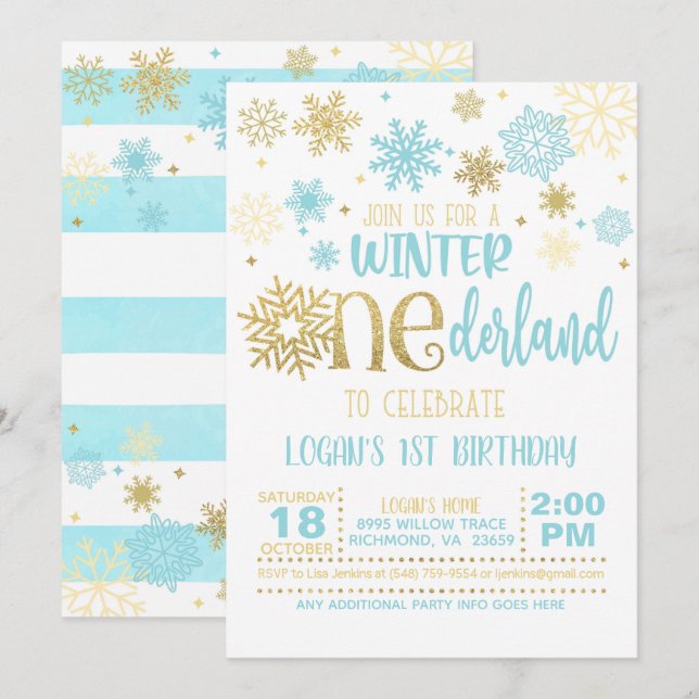 Invitation d'anniversaire d'hiver ONE derland - Ga (Devant / Derrière)