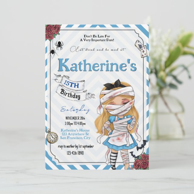 Invitation d'anniversaire d'Horreur Alice au pays  (Debout devant)