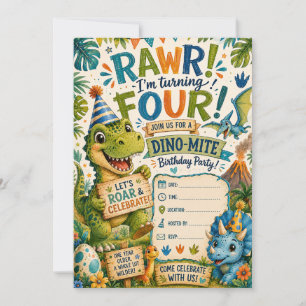 Invitation d'anniversaire Dino-Mite 4 ans