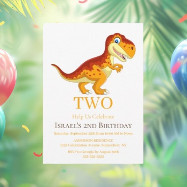Invitation d'anniversaire Dino-Mite : Allons rugir (Join the GOLD DINOSAUR PARTY for a joyous celebration filled with fun, creativity, and friendship)