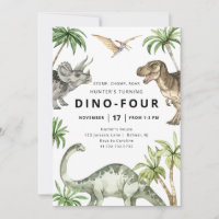 Invitation d'anniversaire Dino-Quatre Dinosaure