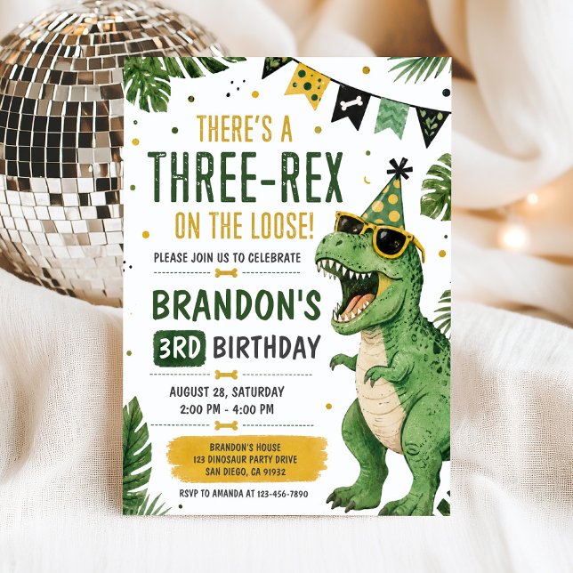 Invitation d'anniversaire Dinosaur Three Rex 3 ans (Créateur téléchargé)