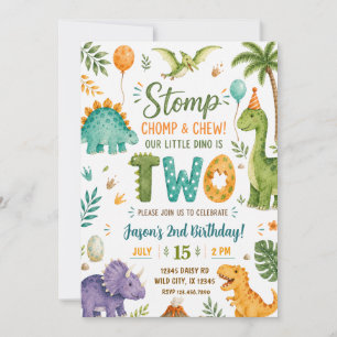 Invitation d'anniversaire Dinosaure à l'aquarelle