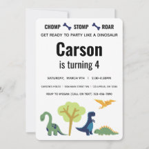 Invitation d'anniversaire Dinosaure Bleu et Vert