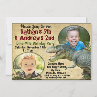 Invitation d'anniversaire dinosaure pour jumeaux,