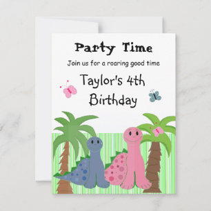 Invitation d'anniversaire dinosaure rose pour fill