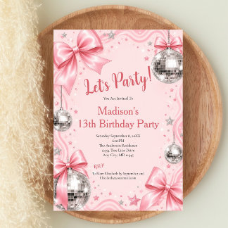 Invitation d'anniversaire disco fille rose Coquett