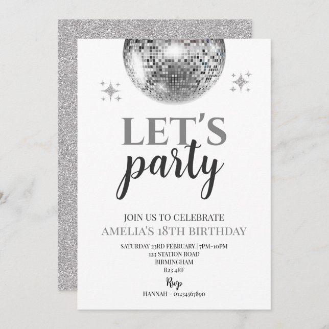 Invitation d'anniversaire Disco Party (Devant / Derrière)