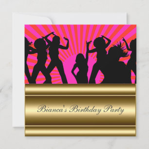 Invitation d'anniversaire disco populaire rose or