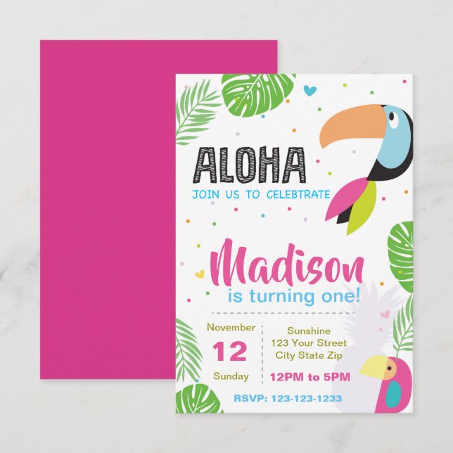 Invitation d'anniversaire d'oiseaux tropicaux (Devant / Derrière)