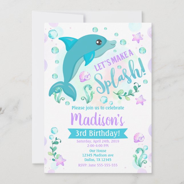 Invitation d'anniversaire Dolphin / Fête de la pis (Devant)