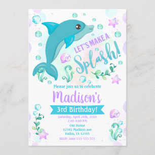 Invitation d'anniversaire Dolphin / Fête de la pis