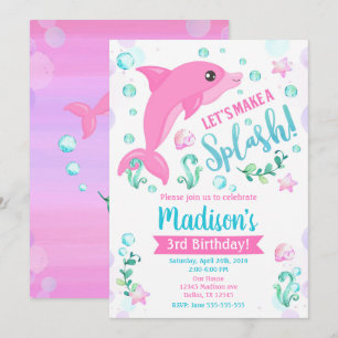 Invitation d'anniversaire Dolphin / Fête de la pis