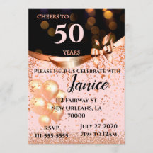 Invitation d'anniversaire d'or noir et Rose