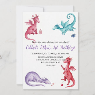 Invitation d'anniversaire dragon aquarelle