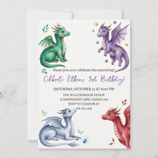Invitation d'anniversaire dragon aquarelle