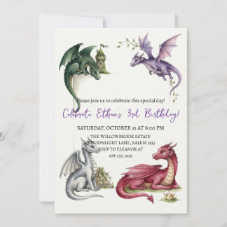 Invitation d'anniversaire dragon aquarelle