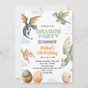 Invitation d'anniversaire dragon et oeufs