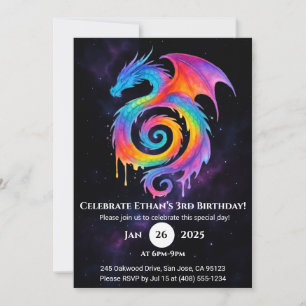 Invitation d'anniversaire Dragon Spirale Arc-en-Ci
