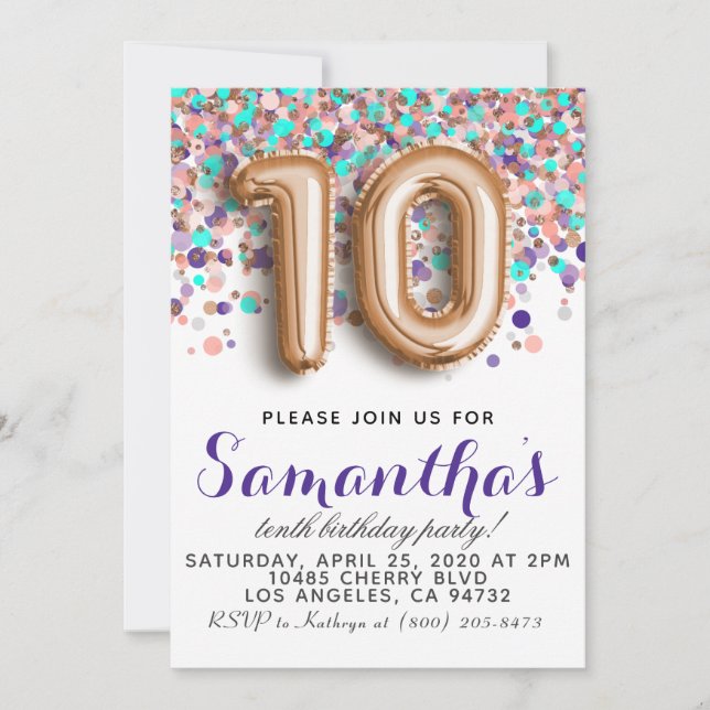 Invitation d'anniversaire du 10e Rose (Devant)