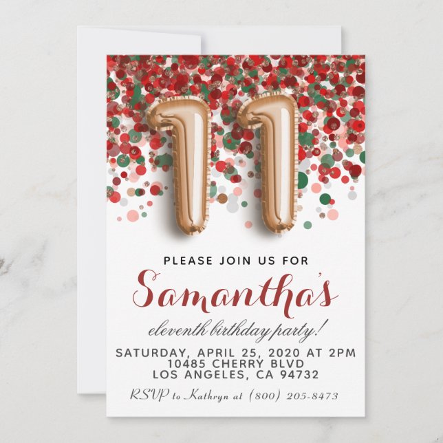 Invitation d'anniversaire du 11e Rose (Devant)