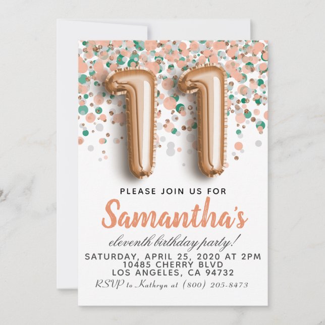Invitation d'anniversaire du 11e Rose (Devant)