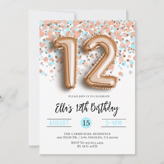 Invitation d'anniversaire du 12e Rose (Devant)