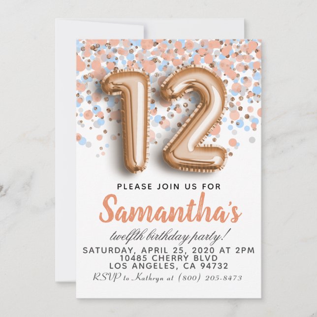 Invitation d'anniversaire du 12e Rose (Devant)