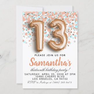 Invitation d'anniversaire du 13e Rose