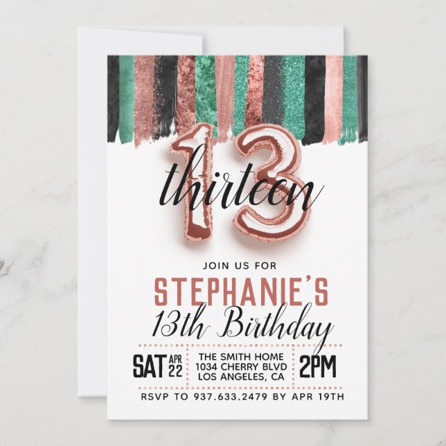 Invitation d'anniversaire du 13e Rose (Devant)