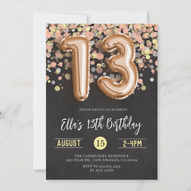 Invitation d'anniversaire du 13e Rose (Devant)